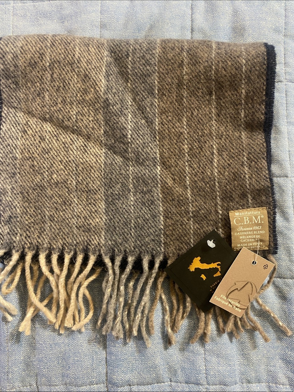 Men's Gray & Brown Cashmere-Blend Scarf Made in Italy